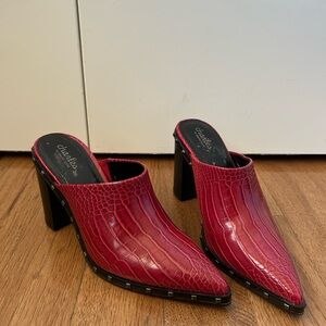 Studded Red Croc-Embossed Mules Size 8.5 Charles David Leather Booties